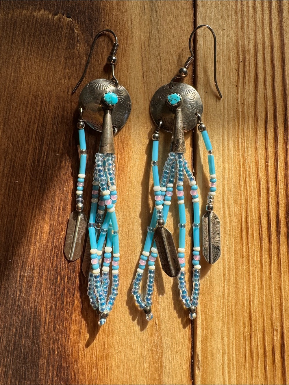 Vintage *Rare* Cherokee Turquoise Beaded Dangle Earrings